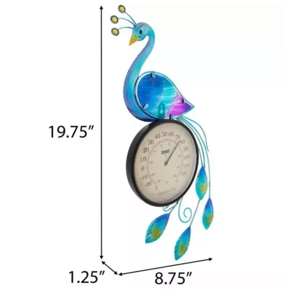 Blue Peacock Metal Wall Thermometer